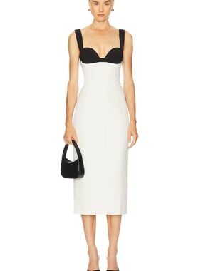 Camila Coelho Black and Cream Midi Bodycon Dress